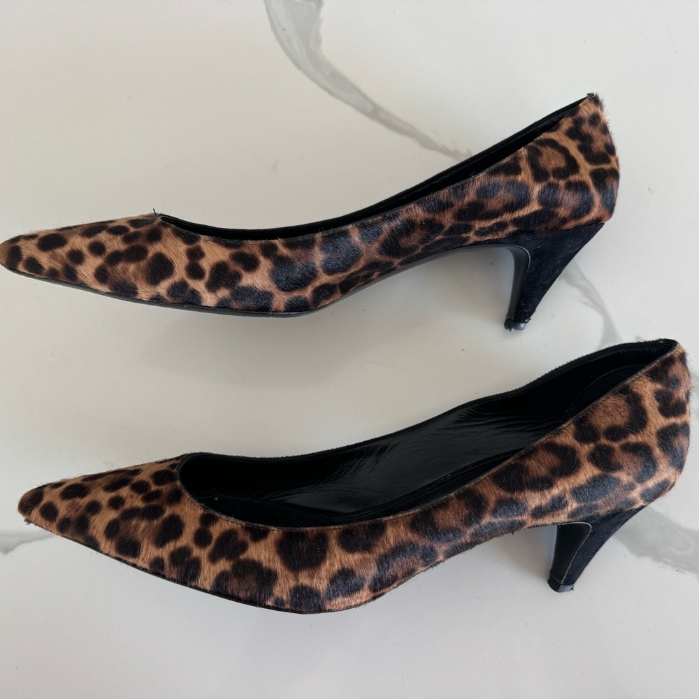 Saint Laurent Brown and Black Leopard Print Heels - Picture 7 of 14